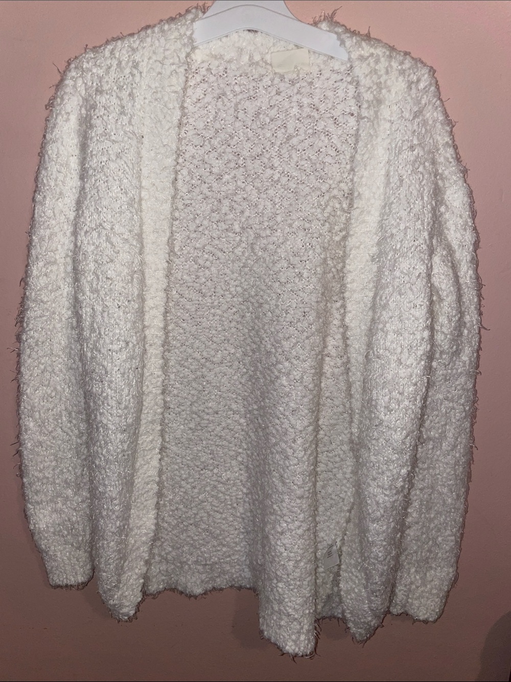 Cozy Girls Cream Open-Front Textured Cardigan Sweater